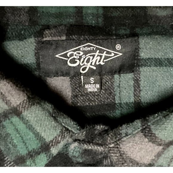 GREEN PLAID FLANNEL SHIRT SZ S GREEN BLACK EIGHTY EIGHT LONG SLEEVE MENS - Picture 3 of 5